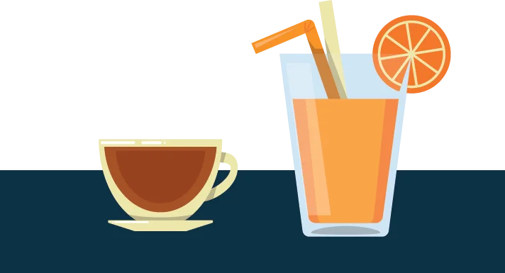A Cup of Coffee Next to a Glass of Orange Juice Illustration