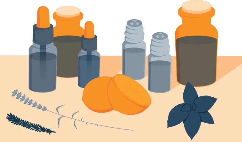 18 Tips to Get Rid of Dark Circles and Eye Bags 5 Illustration of a Bottles of Essential Oils for Sleep