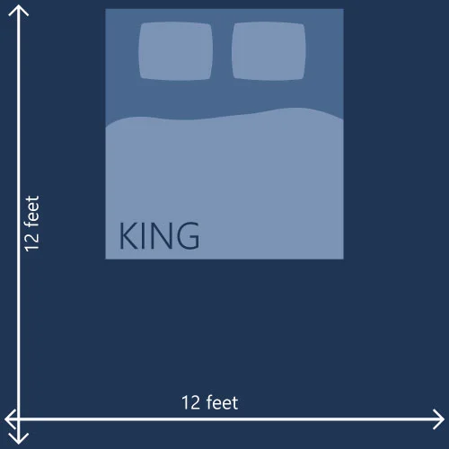 12 feet room and king size bed illustrated