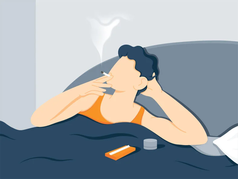 18 Tips to Get Rid of Dark Circles and Eye Bags 8 Illustration of a Man Smoking Weed Before Bedtime