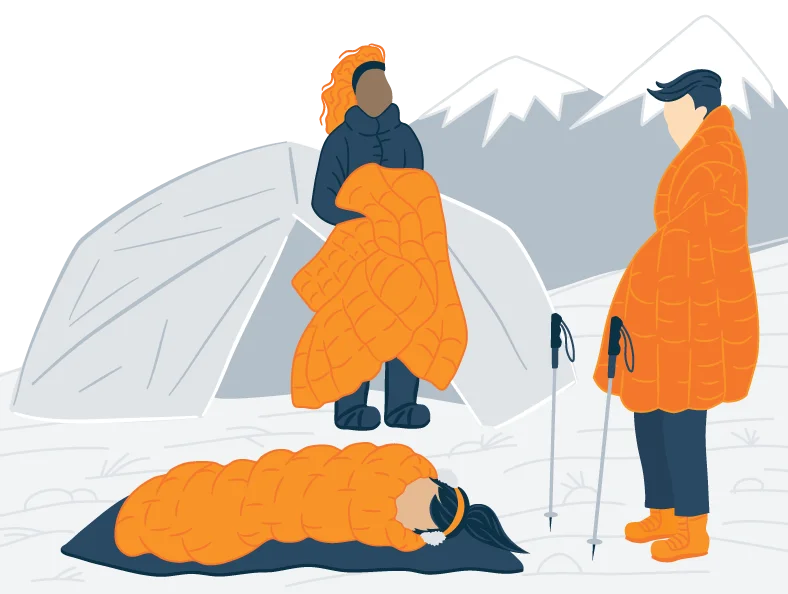 Illustration of a Three People Camping During the Winter