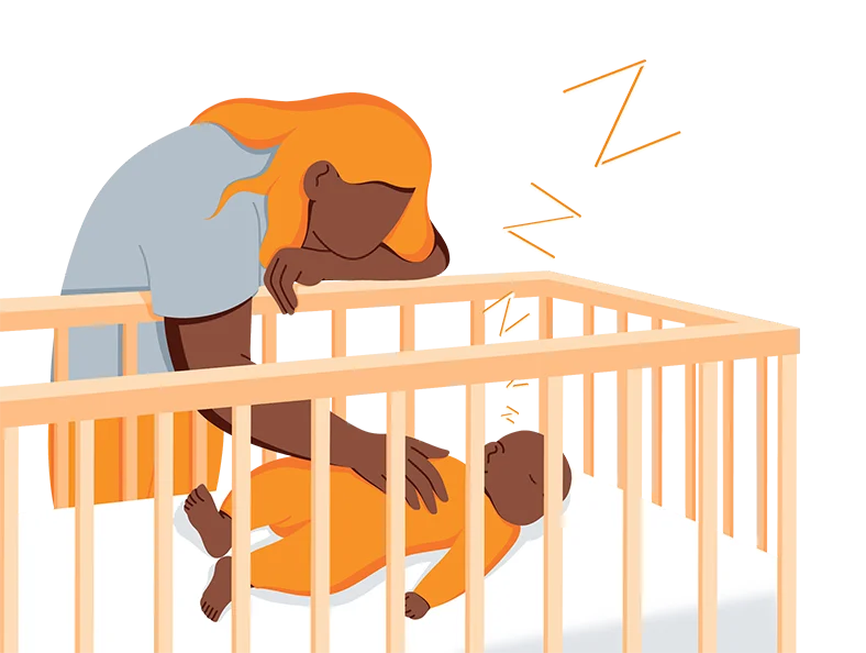 mother wakes up baby according to schedule illustration