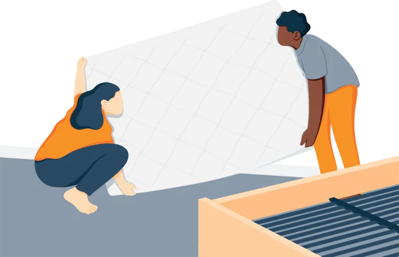 Illustration of a Couple Flipping Mattress
