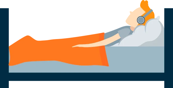 A Young Man Listening Music In Bed Illustration