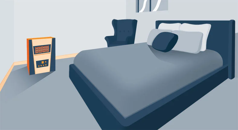 Illustration of a Heater in a Basement Bedroom