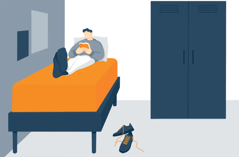 How to Sleep With Background Noise 8 Illustration of a College Boy Reading a Book In His Dorm Room