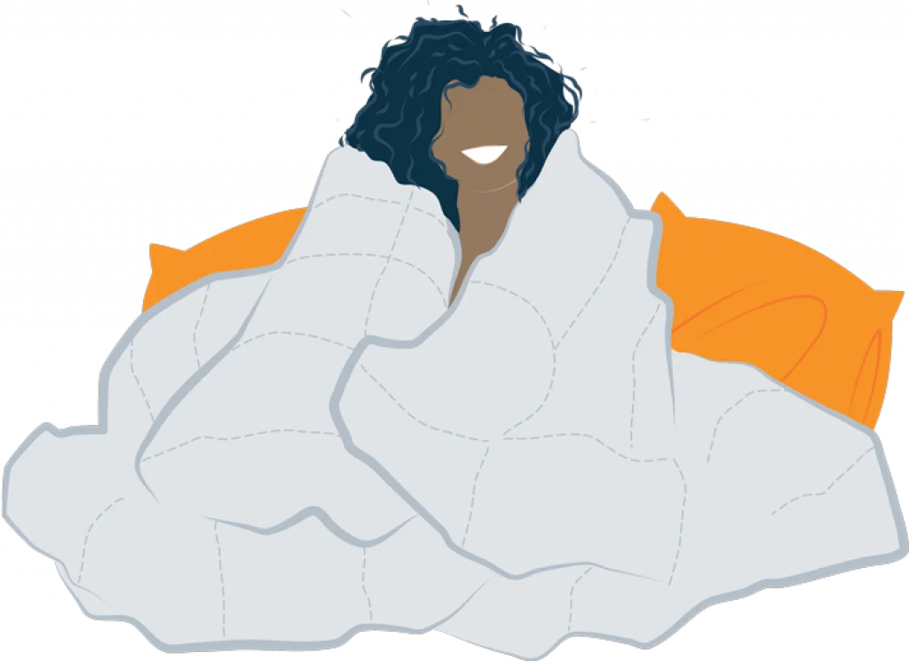 illustration of a woman wrapped in a comforter