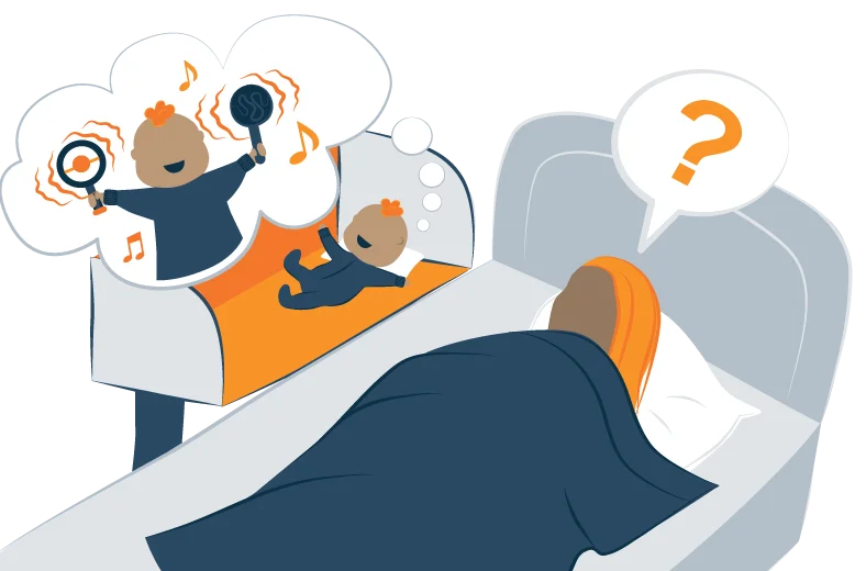 cheerful baby wakes sleepy parent