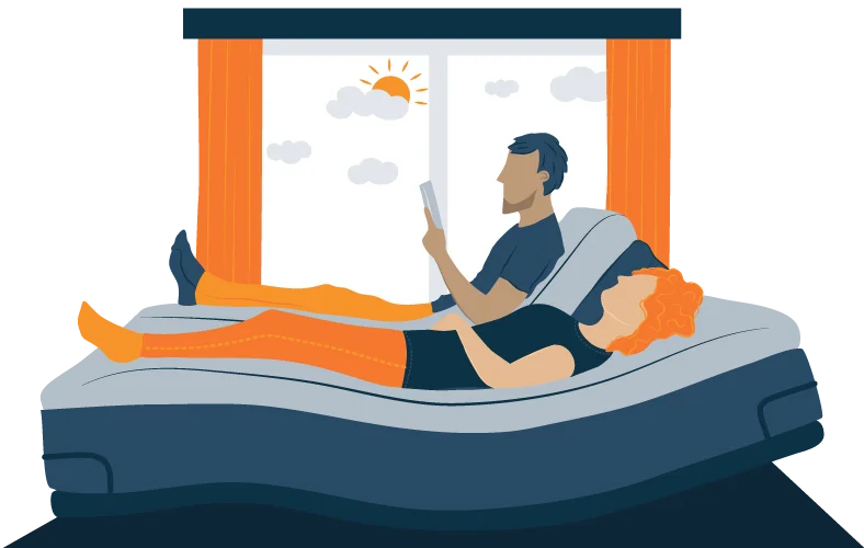 couple relaxing in adjustable bed with two sides