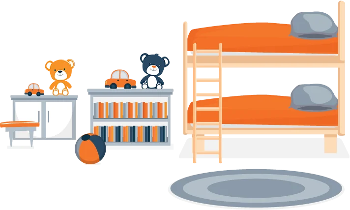 Are Loft (Bunk) Beds Safe for Kids & Toddlers? 4 Kids Room With Bunk Bed Illustration
