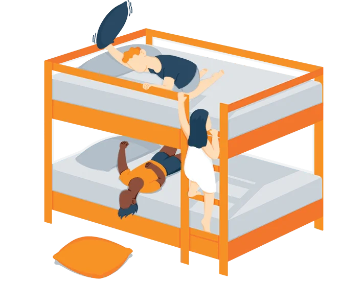 Are Loft (Bunk) Beds Safe for Kids & Toddlers? 3 Kids Playing on a Bunk Bed Illustration