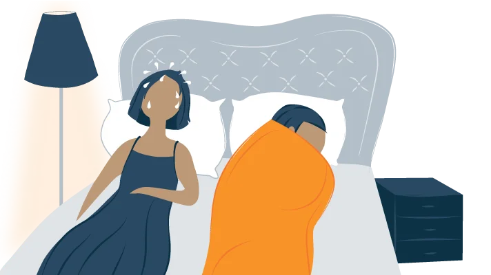 illustration of a woman having hot flashes and night sweats