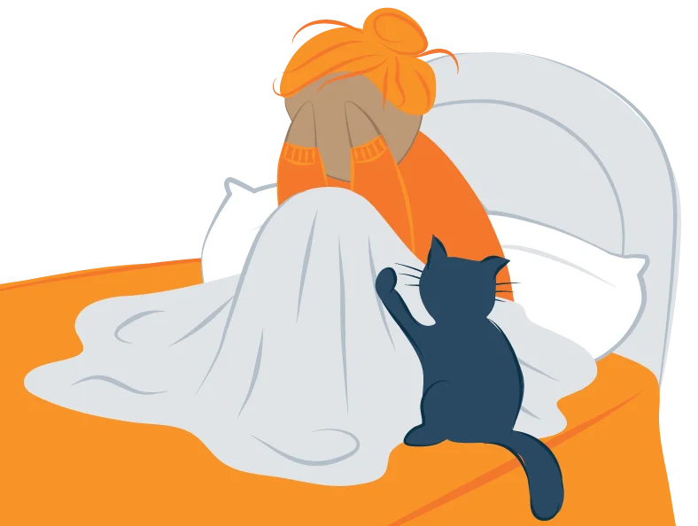 cat calming stressed woman illustration
