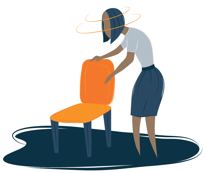 A woman leaning on a chair showing fatigue