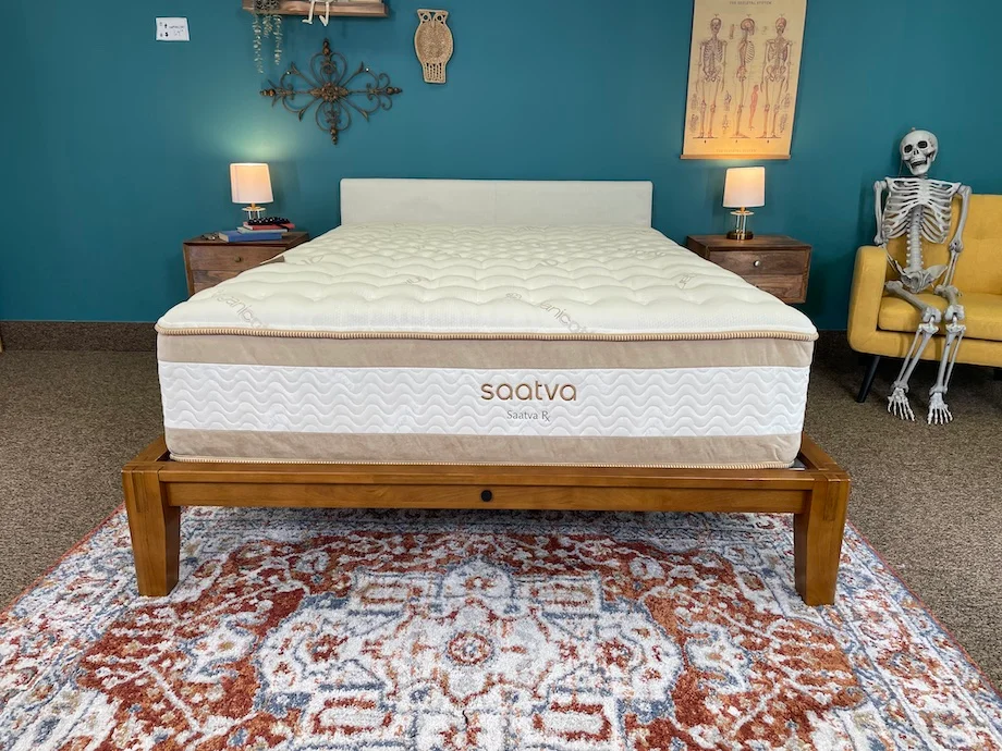 An image of the new Saatva RX mattress in our testing facility.