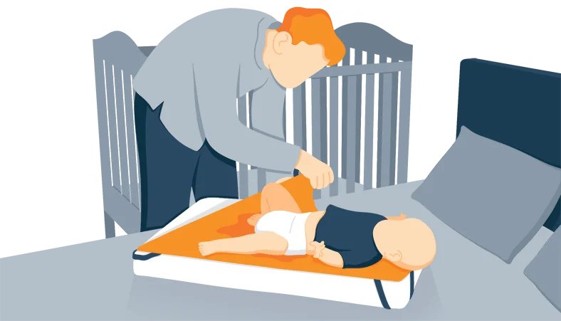 Illustration of a Parent Removing Wet Mattress Pad from Their Babys Mattress