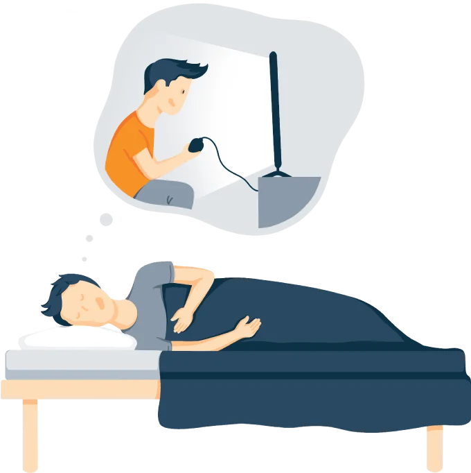 Asleep Kid Dreaming of Himself Playing Video Game