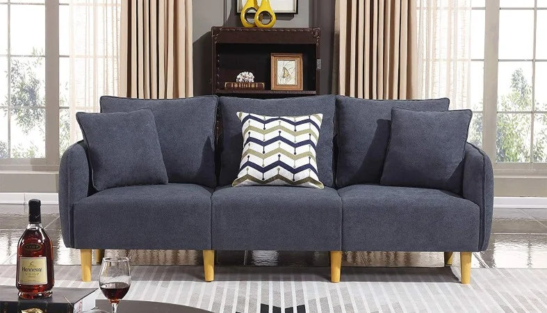 dark blue couch in a living room
