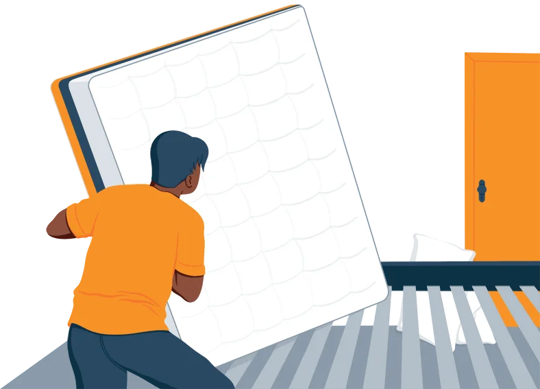 Illustration of a Man Flipping His Mattress