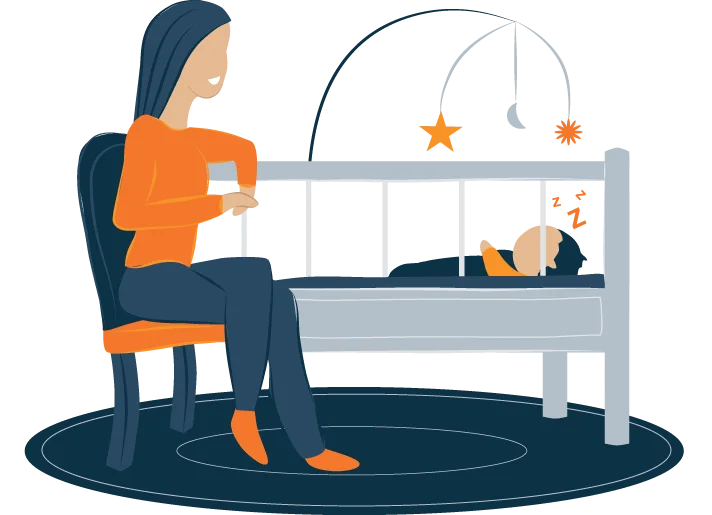 Mom Sitting by Babys Crib Illustration