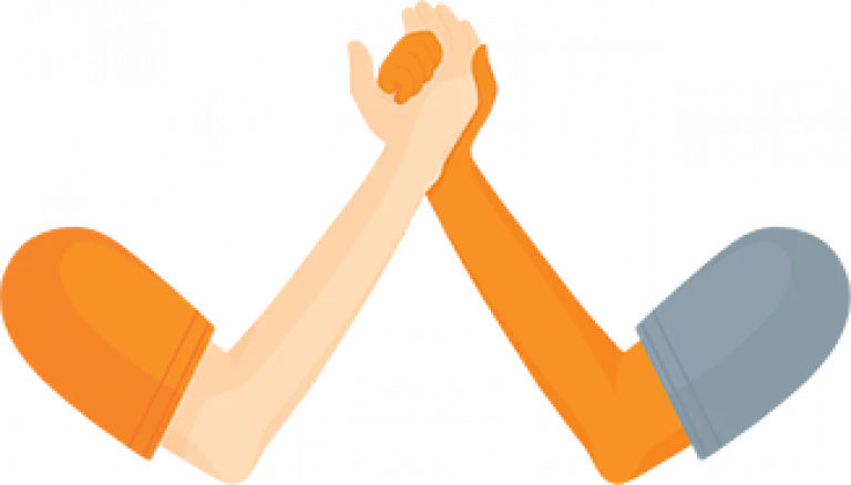 Two people clasping hands