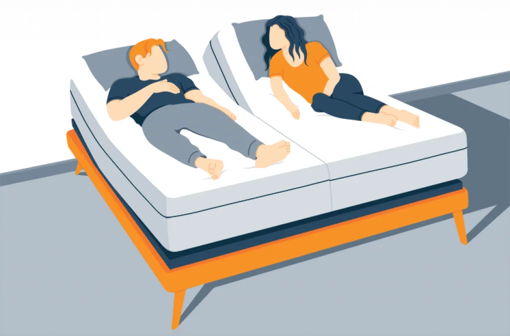 Illustration of a Couple Resting on a Split Adjustable Bed