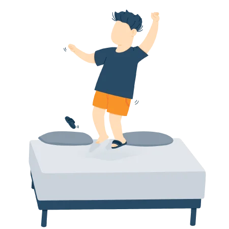 illustration of a child jumping on bed