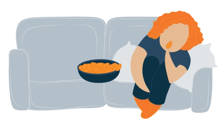 Woman Having Belly Cramps Eating Chips Illustration