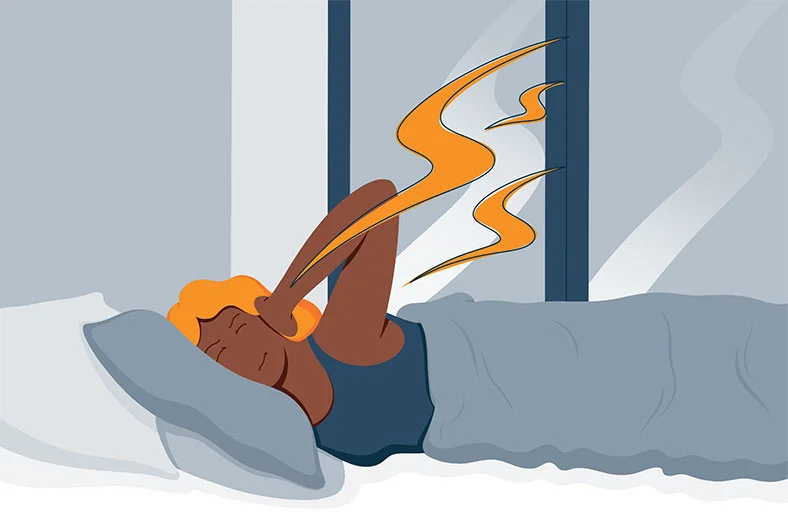 How to Sleep With Background Noise 2 Illustration of a Woman Who Cant Fall Asleep Because of a Loud Noise 1