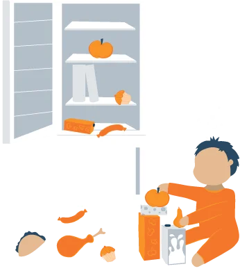 Sleepwalking Kid Playing with Food in the Kitchen Illustration