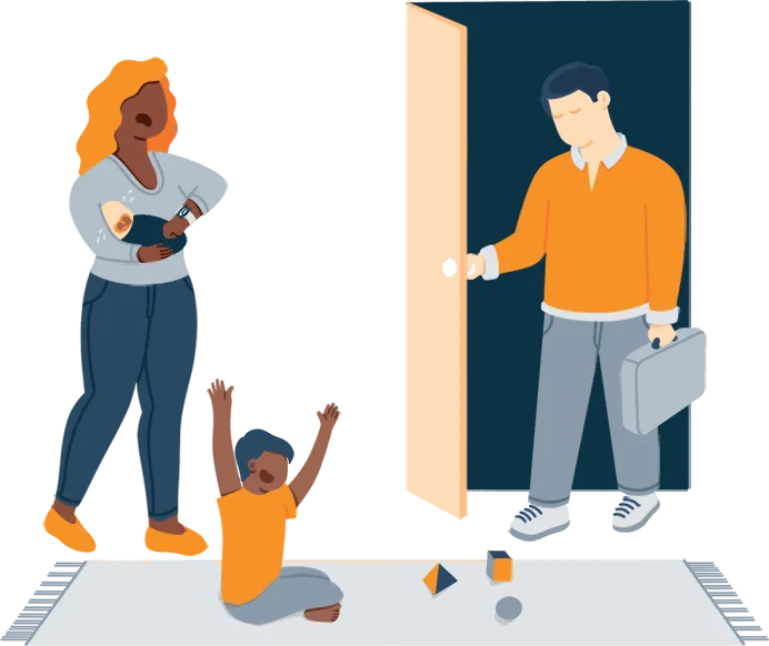 Illustration of Tom Coming Home from Work His Family Waiting for Him