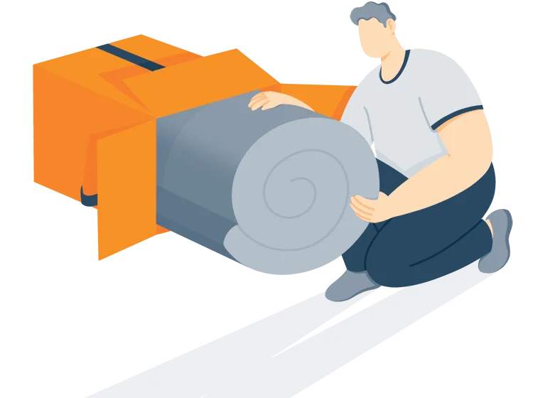 Illustration of a Man Unboxing Bed in a