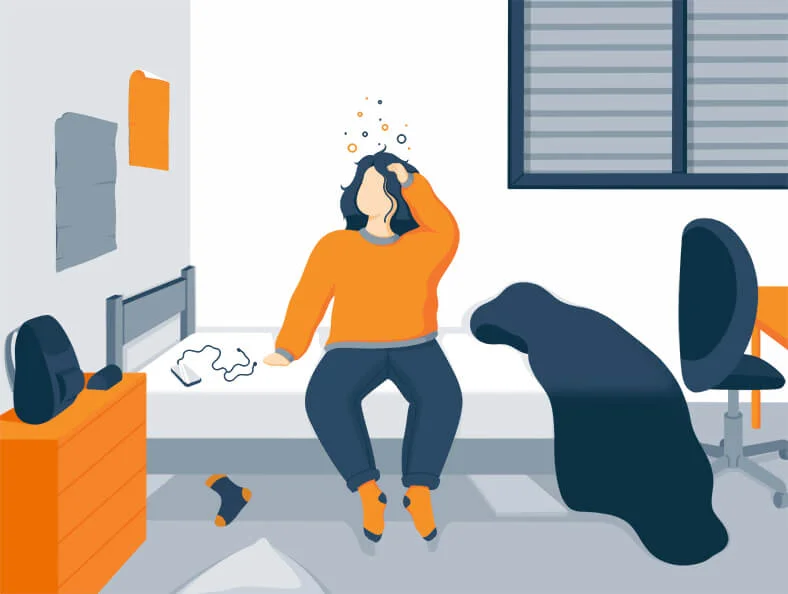 Illustration of a Teenager Sitting on Her Bed