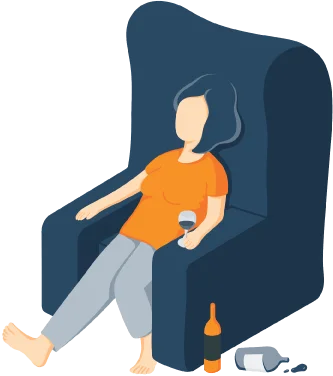 A Woman Sitting on a Chair Surrounded by Empty Bottles Illustration