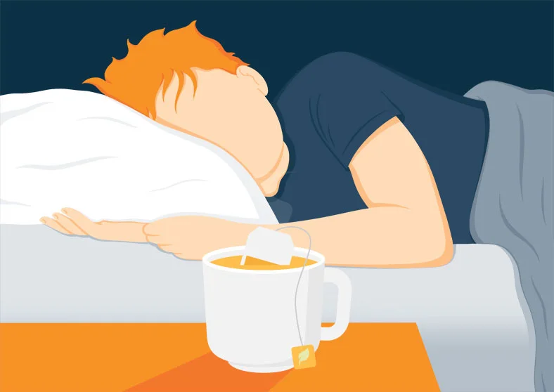 Illustration of a Man Sleeping Tight after a Cup of Tea