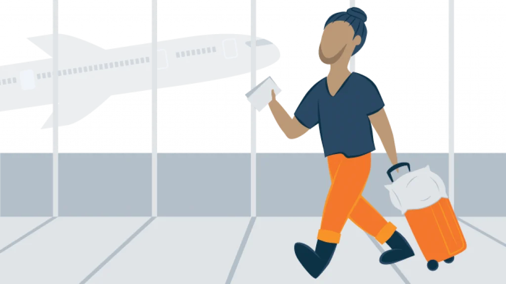 A Man with a Beard Bringing His Own Pillow on the Suitcase Illustration