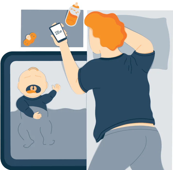 Illustration of a Baby Waking up and Crying at 3am