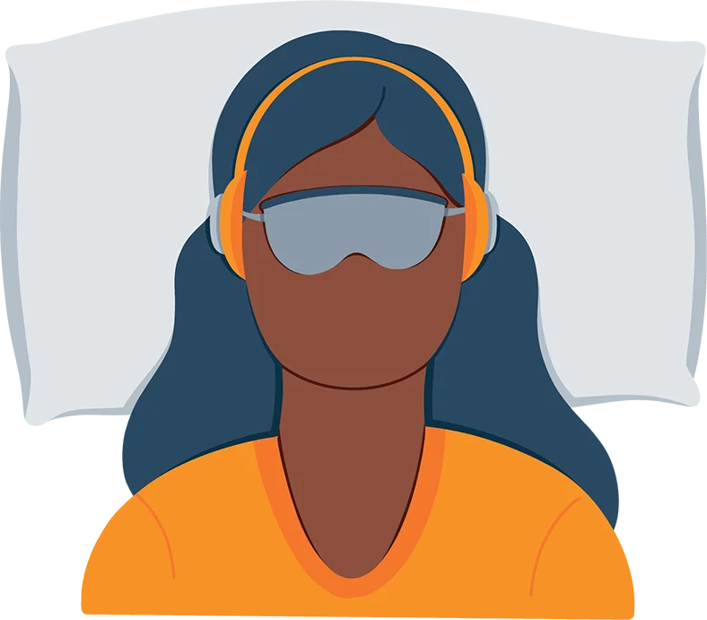 How to Sleep With Background Noise 6 Illustration of a girl listening music with her sleeping mask on