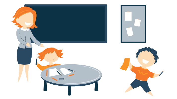 Happy Kids in Kindergarten Illustration