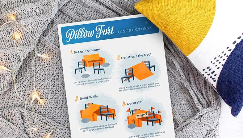 How to Build the Ultimate Pillow Fort + Printable Fort Kit 2 Fort instructions on blanket