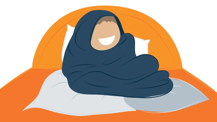 A Smiling Person Wrapped up in Heaps of Blankets Illustration