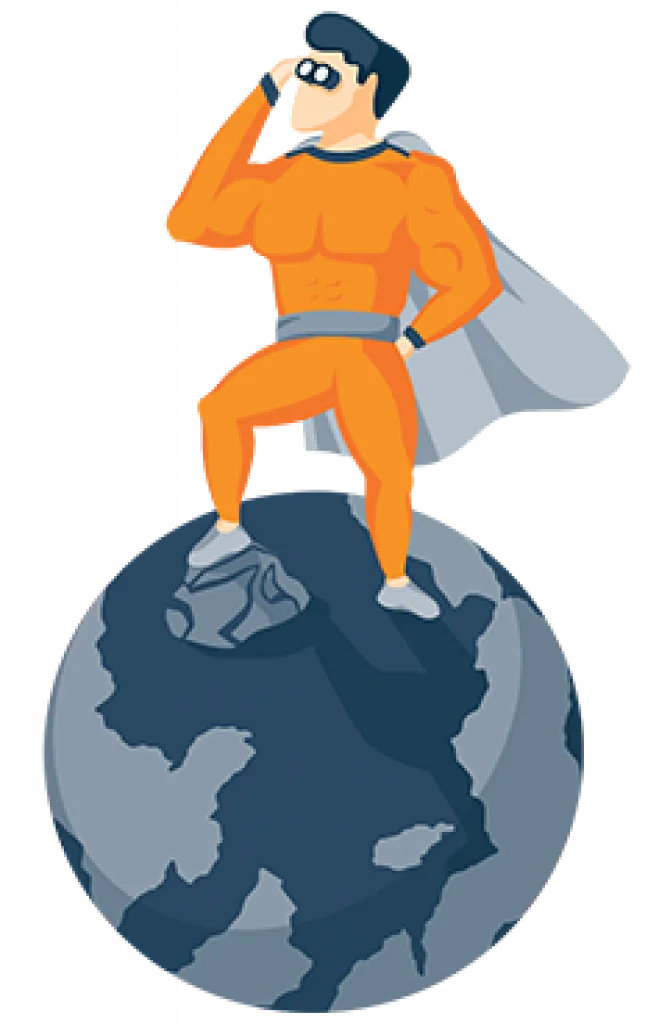 A superhero standing on the world