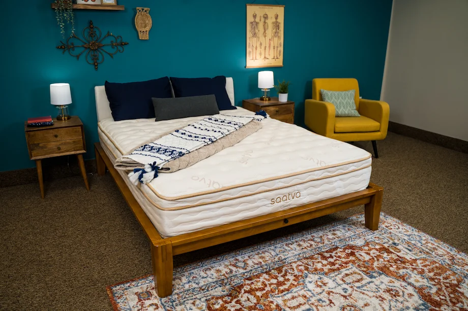 Best Memorial Day Mattress Sales for 2026 14 Saatva Mattress Side view in Sleep Advisor's testing studio.