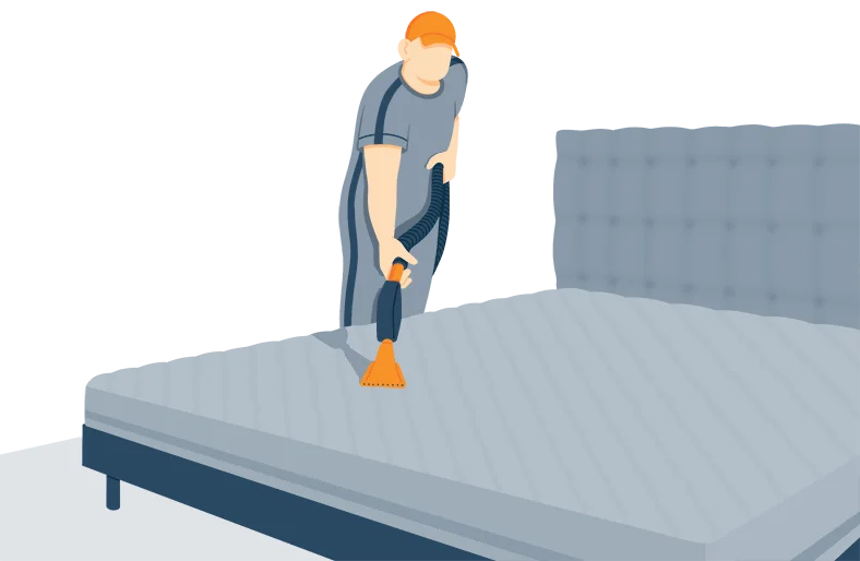 Illustration of a Person Deep Cleaning Mattress with a Vacuum Cleaner