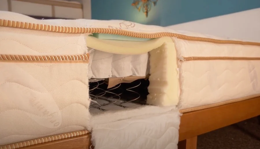 Saatva Mattress Review for 2026, Expert Tested 19 A view of the inside layers of the Saatva Classic when I cut it open.